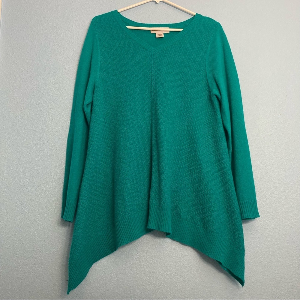 Sag Harbor Knit Top - LongSleeve Acrylic Sweater VNeck - Teal